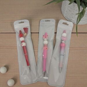 Three Valentine Red and Pink Beaded Pens